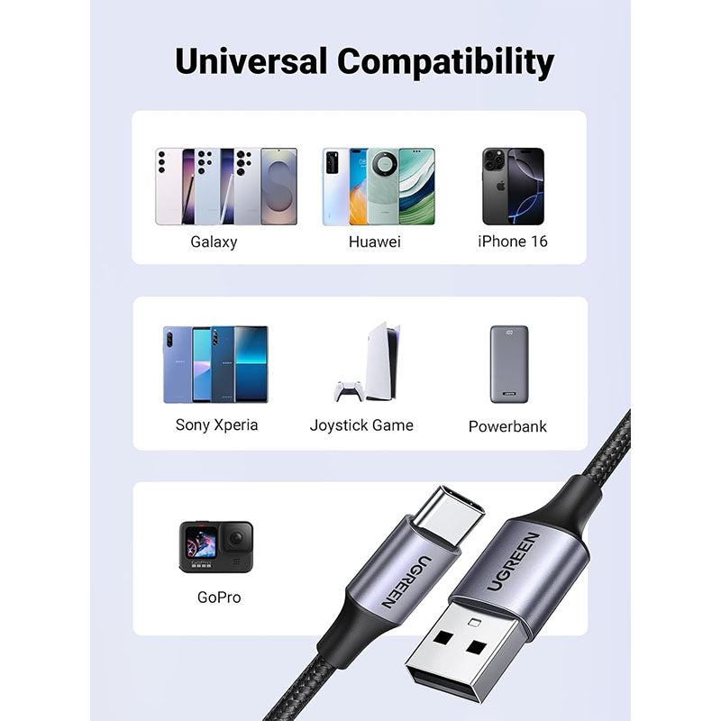 Ugreen USB-A to USB-C Fast Charging Cable - 1m - Black