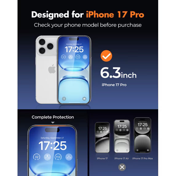 Unbreakable Screen Protector for iPhone 17 Pro, 3 Pack Tempered Glass Screen Protector, 9H Anti‑Scratch, Alignment Frame, HD Clear, Case Friendly
