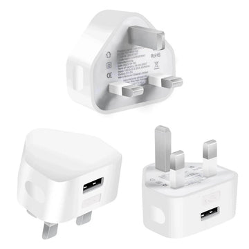 3 Pack USB Wall Charger Plug – 5V/2A High-Efficiency Mains Adapter, 10W Fast Charging for iPhone & Samsung