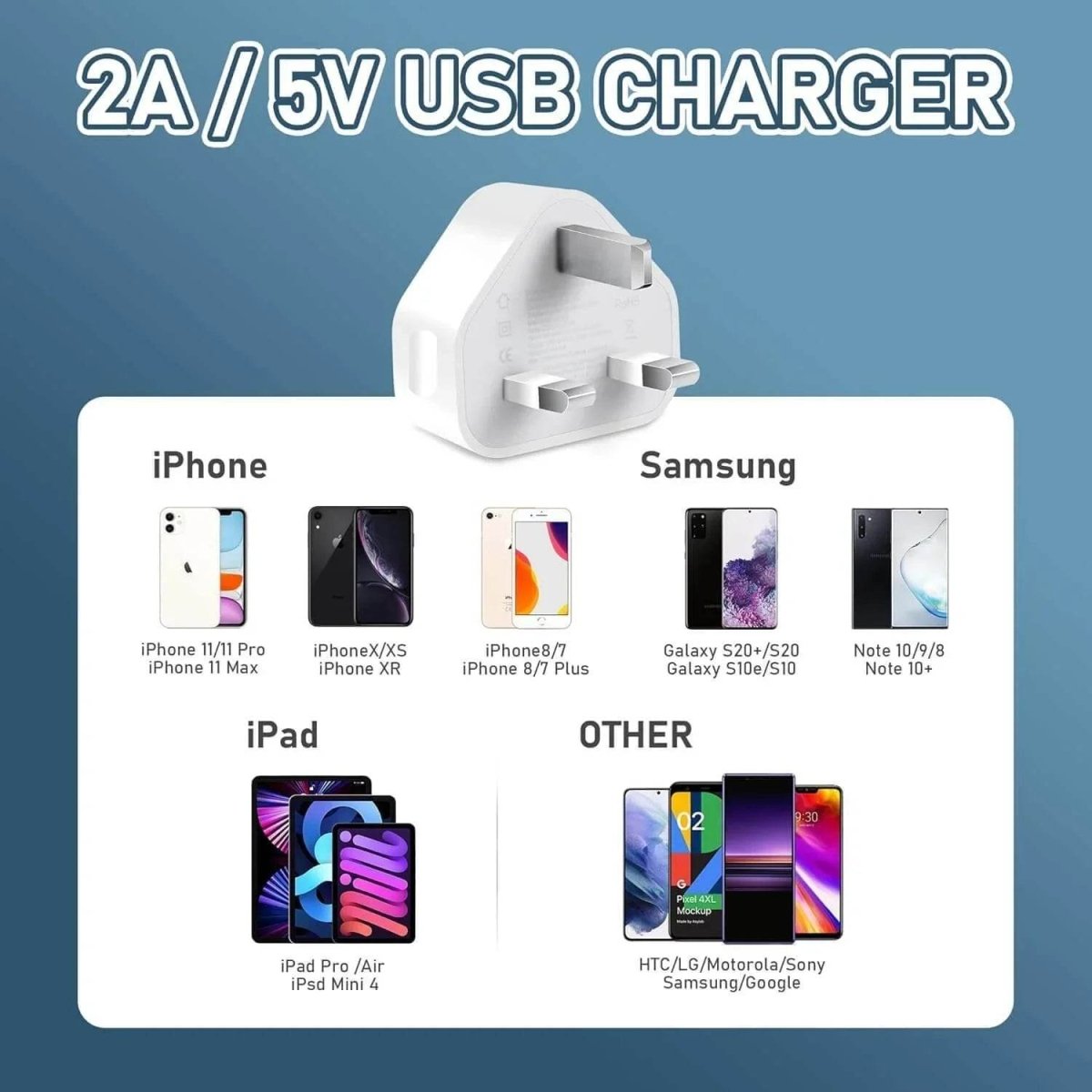 3 Pack USB Wall Charger Plug – 5V/2A High-Efficiency Mains Adapter, 10W Fast Charging for iPhone & Samsung