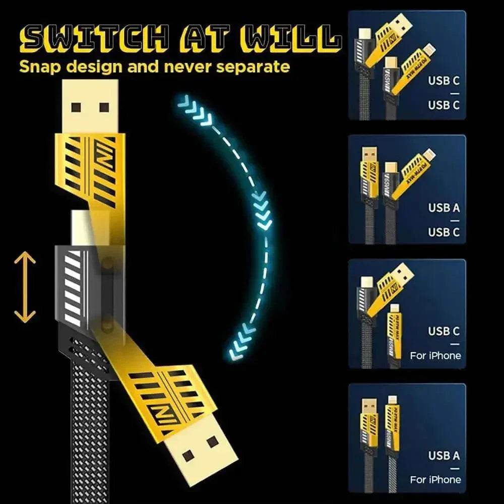 4-in-1 Multi Charging Cable (1M) – Nylon Braided USB A/C to USB-C & Lightning – 65W PD Fast Charging, Universal Sync Cord