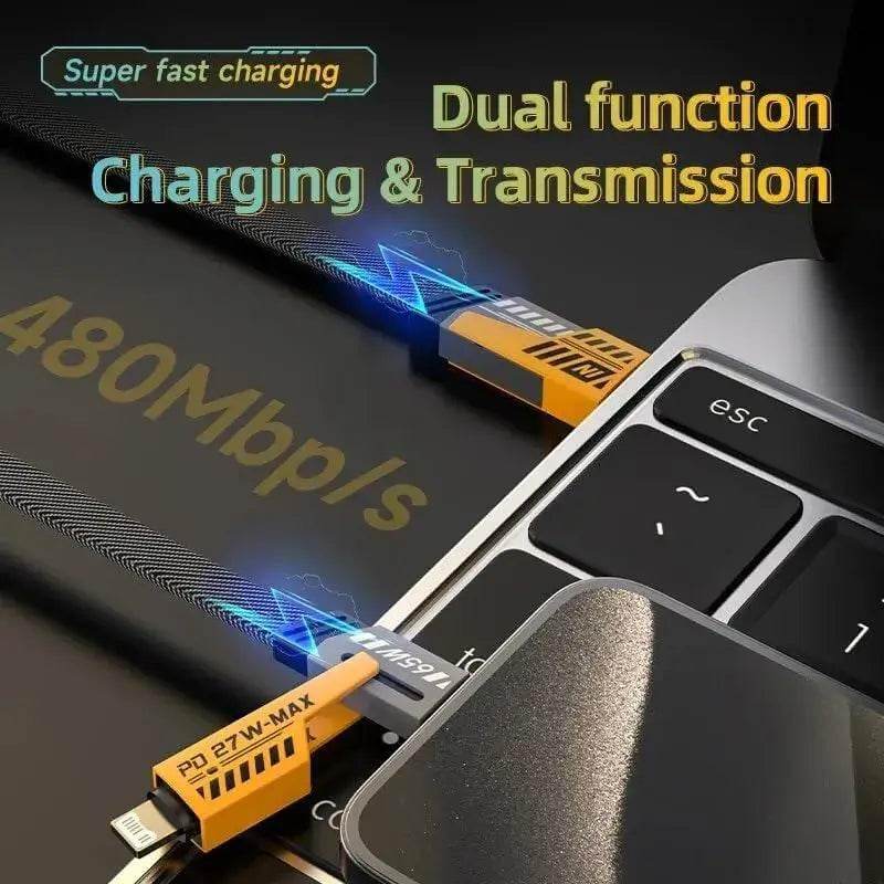 4-in-1 Multi Charging Cable (1M) – Nylon Braided USB A/C to USB-C & Lightning – 65W PD Fast Charging, Universal Sync Cord