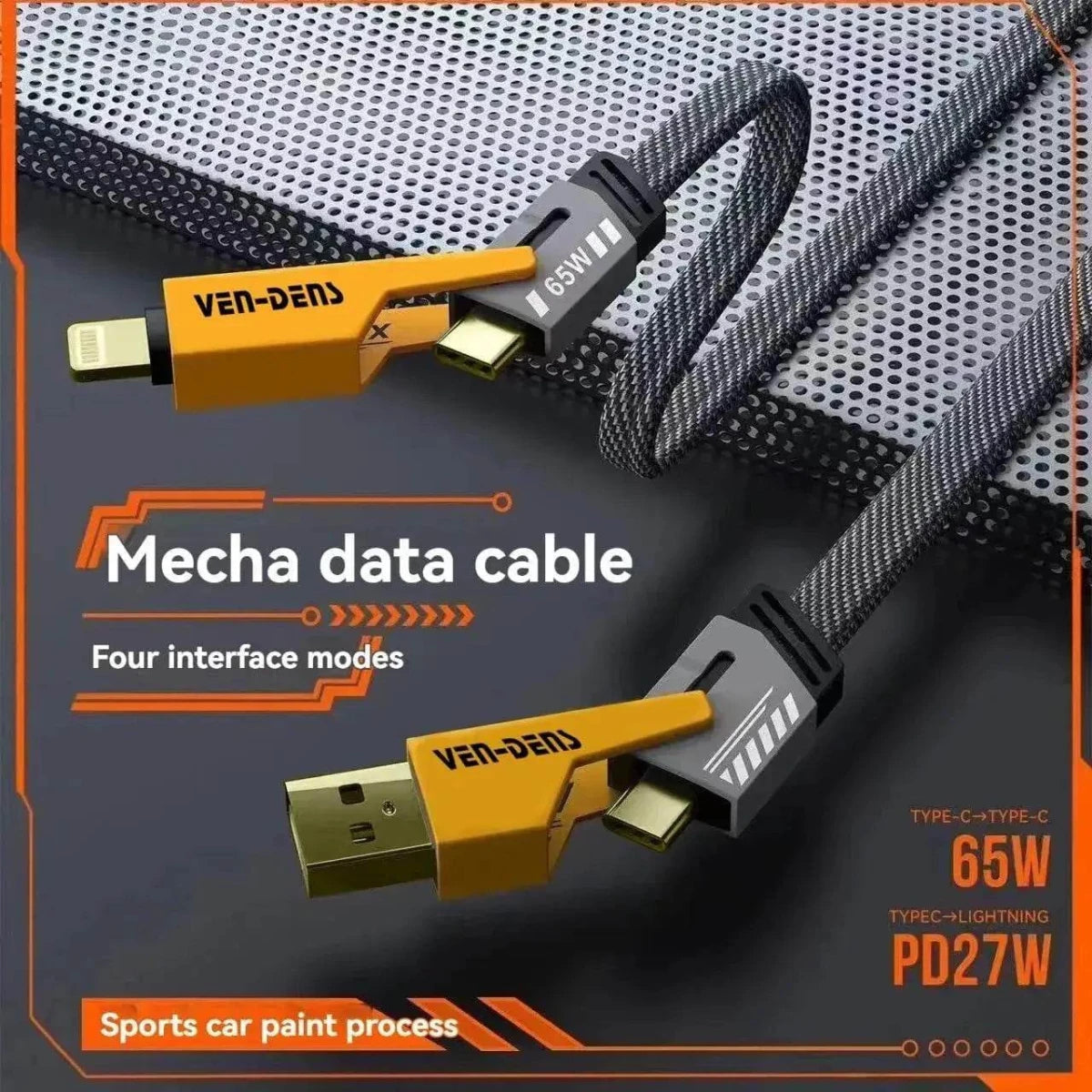4-in-1 Multi Charging Cable (1M) – Nylon Braided USB A/C to USB-C & Lightning – 65W PD Fast Charging, Universal Sync Cord