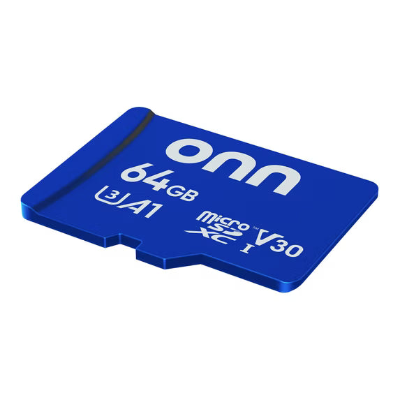 onn 64GB C10 U3 V30 A1 microSDXC Flash Memory Card with Adapter, for Phones, Tablets & Drones