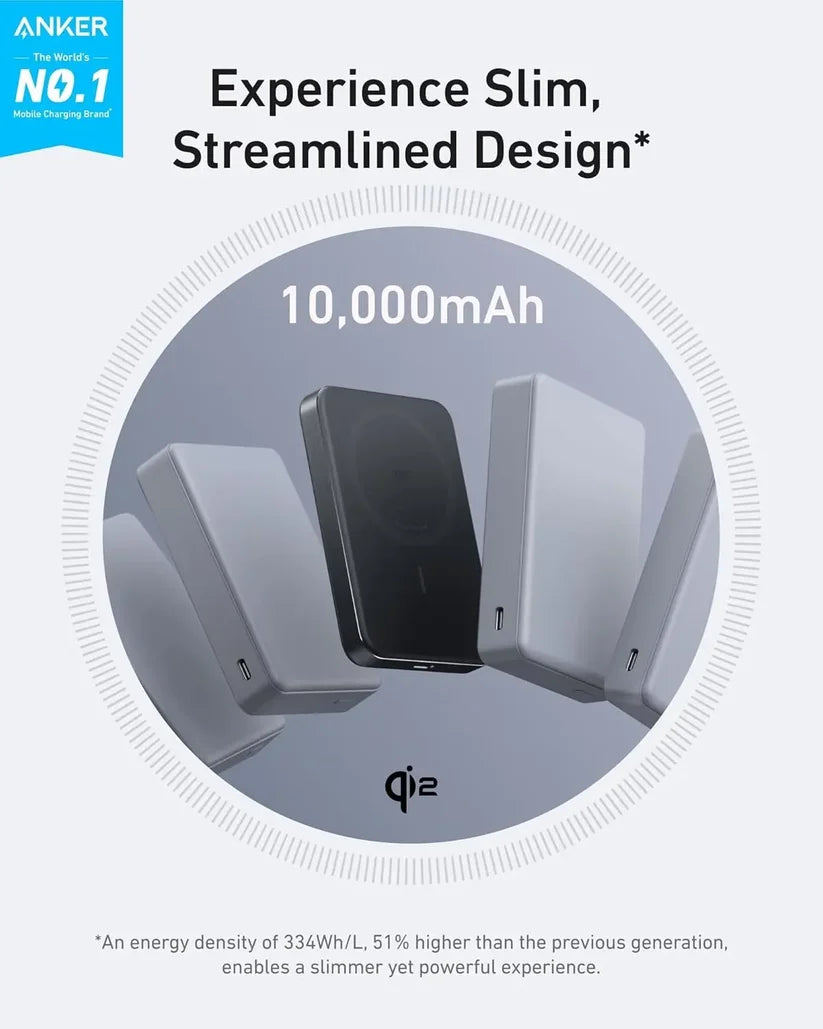 Anker MagGo Ultra-Slim 10000mAh Qi2 Certified 15W Power Bank A1664