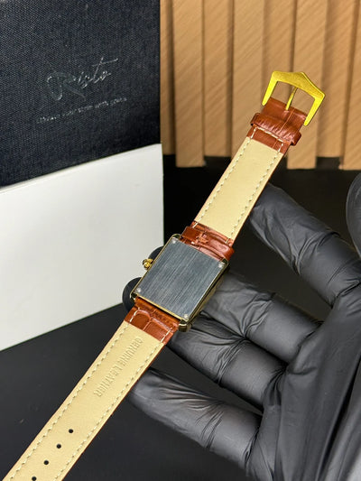 Cartier Tank Plain Dial Watch - Golden case leather Straps Brown white Dial