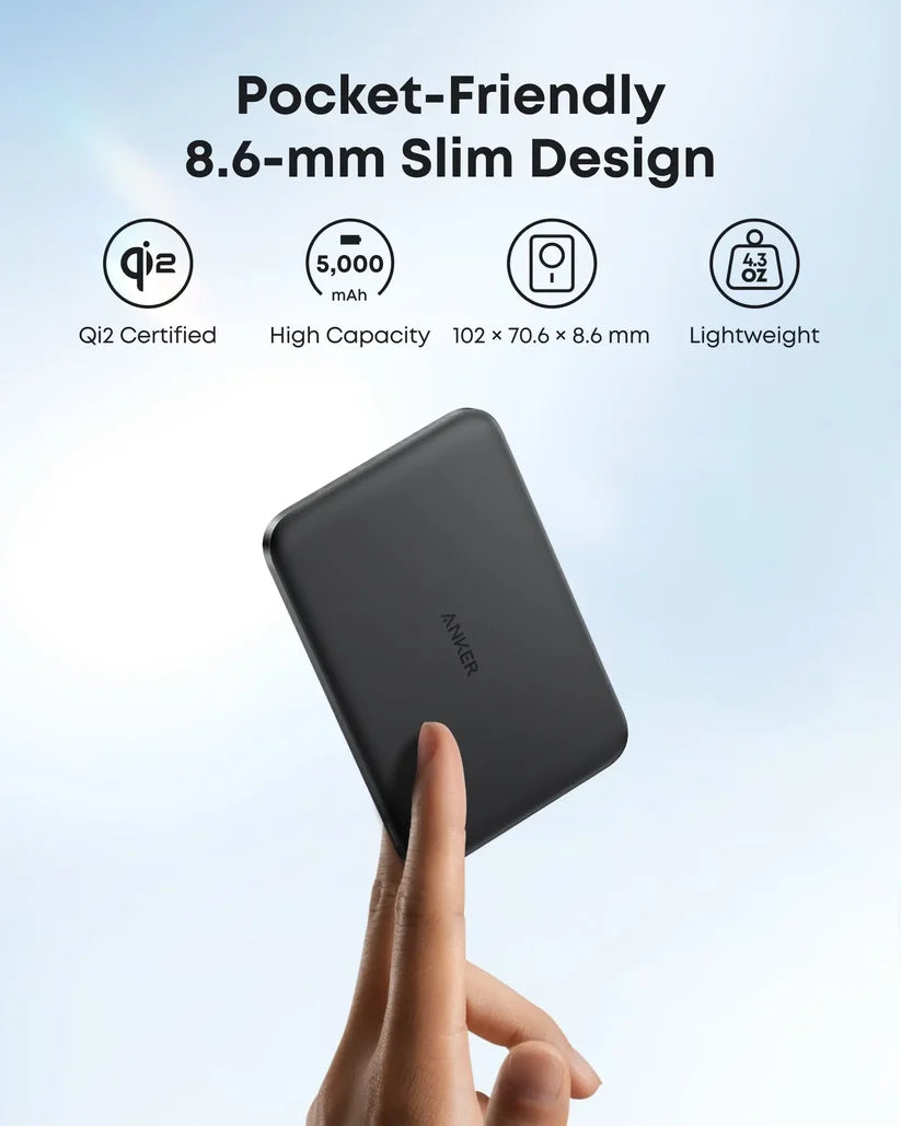 Anker MagGo Nano Ultra-Slim 5000mAh Qi2 Certified 15W Power Bank A1665