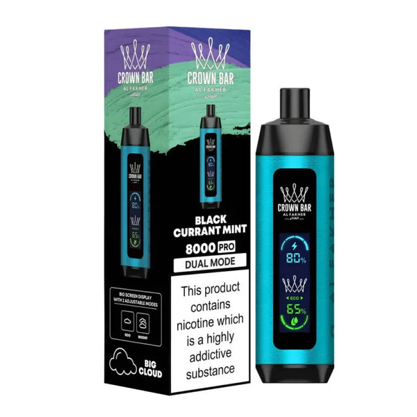 Al Fakher Crown Bar Disposable Vape – Blackcurrant Ice (5mg) (8000 Puffs)