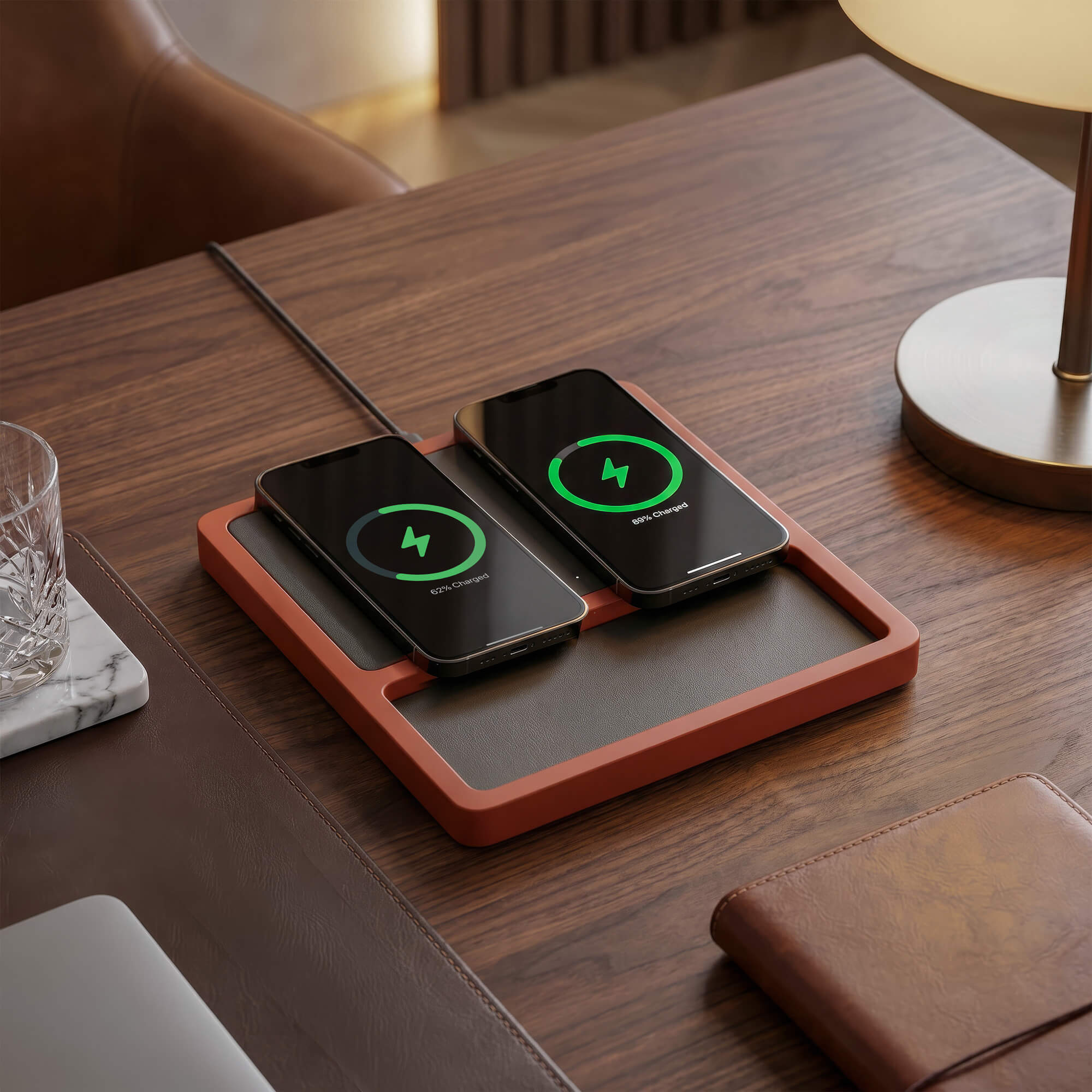 DUO TRAY Black - 2-in-1 MagSafe Oak Wireless Charger with USB-C and A Ports Support