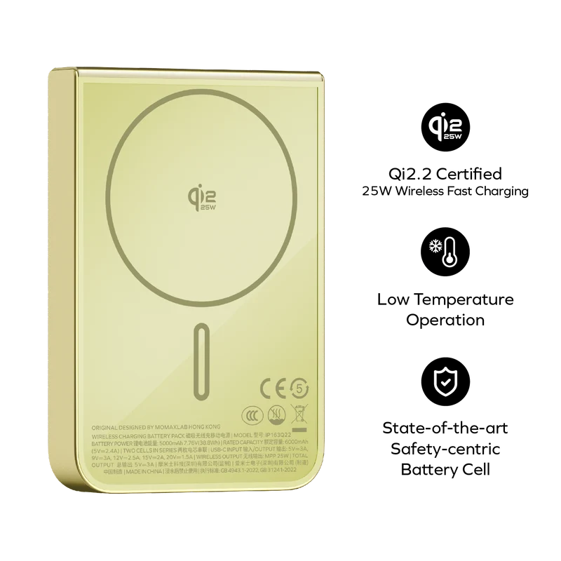 [CCC Certified] Momax [IP163Q22] 1-Power S.Pass² Qi2.2 Magnetic Wireless PowerBank 10,000mAh