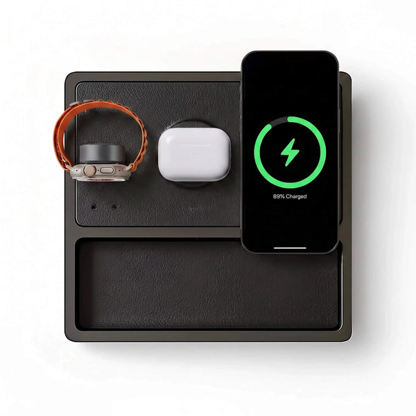TRIO TRAY Qi2 - 3-in-1 MagSafe Midnight Black Wireless Charger with Tray, Lift-Up Coil & Apple Watch Charger