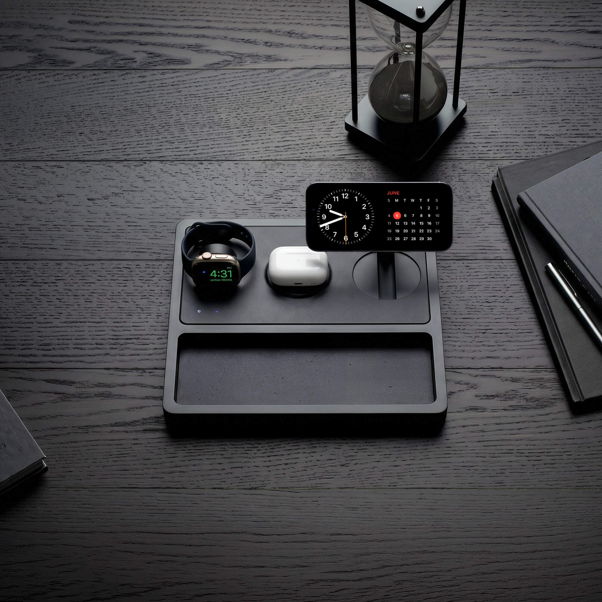 TRIO TRAY Qi2 - 3-in-1 MagSafe Midnight Black Wireless Charger with Tray, Lift-Up Coil & Apple Watch Charger