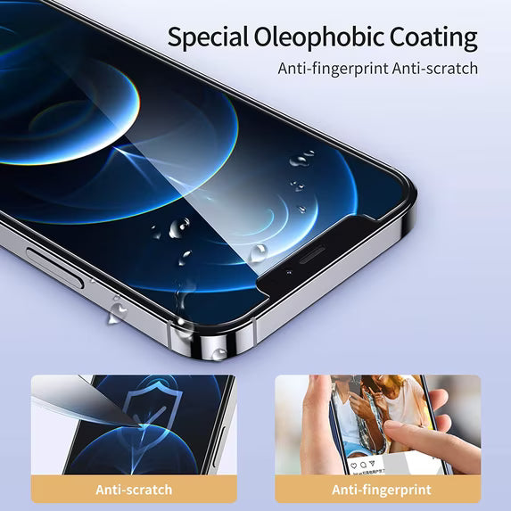 UNBREAKcable 2 Pack Screen Protector for iPhone 12/12 Pro, Oleophobic Tempered Glass with Easy Installation Tool
