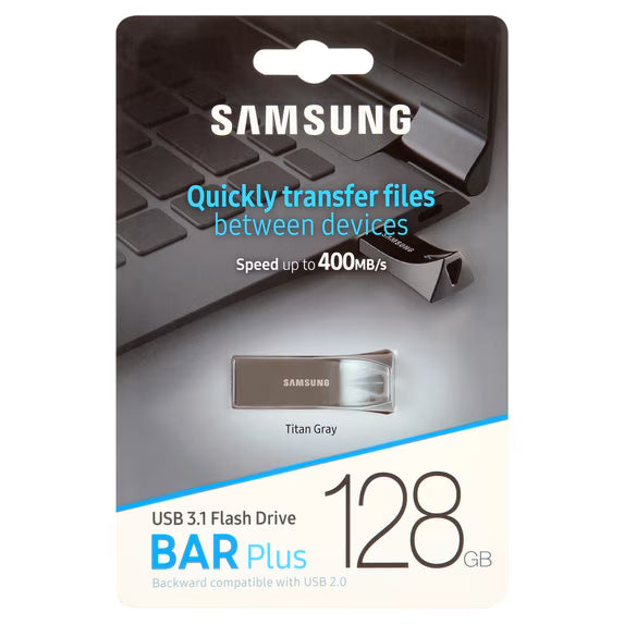 Samsung BAR Plus 128GB USB 3.1 Gen 1 Type-A Flash Drive, Titan Gray