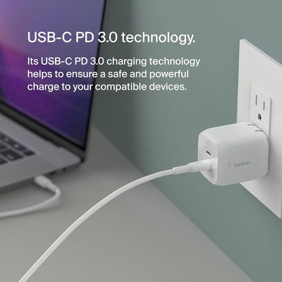 Belkin 45W Dual USB-C Wall Charger – PD 3.0 Fast Charging Adapter