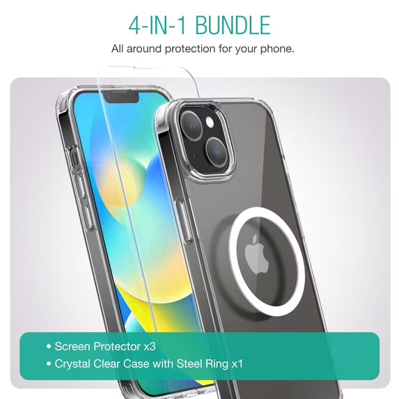 XClear (4 in 1 Bundle) For iPhone 14 : 3-Pack Screen Protector & 1pc Clear Case - Clear
