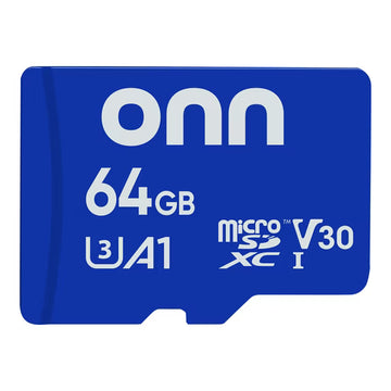 onn 64GB C10 U3 V30 A1 microSDXC Flash Memory Card with Adapter, for Phones, Tablets & Drones