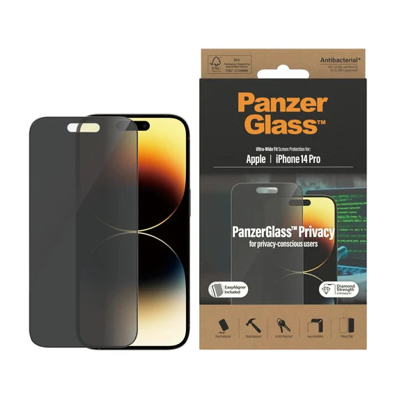 Panzer Glass® Privacy Screen Protector iPhone 14 Pro | Ultra-Wide Fit w. Easy Aligner