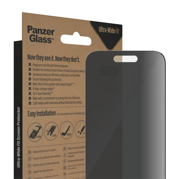 Panzer Glass® Privacy Screen Protector iPhone 14 Pro | Ultra-Wide Fit w. Easy Aligner