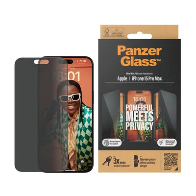 Panzer Glass® Privacy Screen Protector iPhone 15 Pro Max | Ultra-Wide Fit w. Easy Aligner
