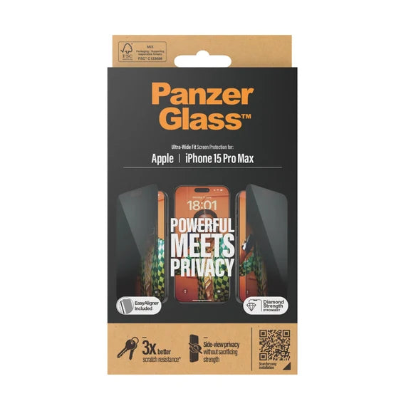 Panzer Glass® Privacy Screen Protector iPhone 15 Pro Max | Ultra-Wide Fit w. Easy Aligner