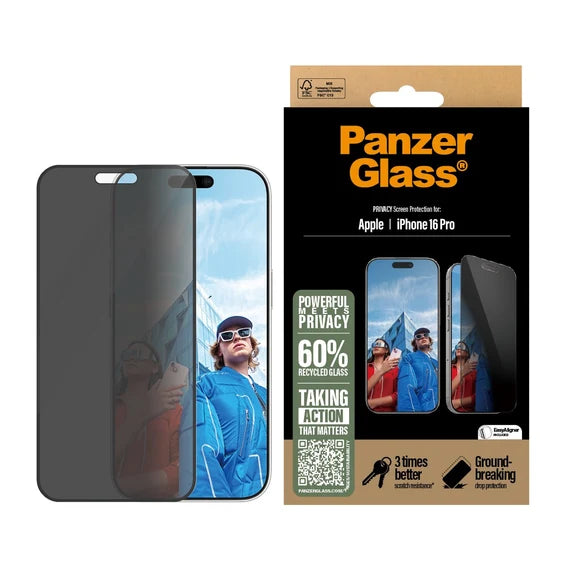PanzerGlass® 2-Way Privacy Screen Protector iPhone 16 Pro | Ultra-Wide Fit w. EasyAligner