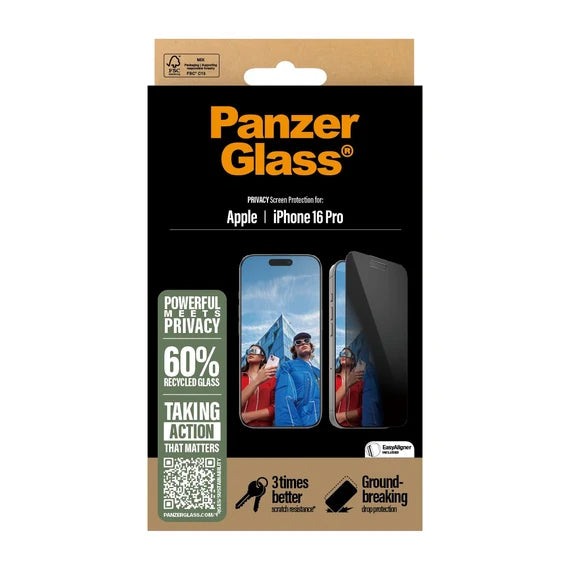 PanzerGlass® 2-Way Privacy Screen Protector iPhone 16 Pro | Ultra-Wide Fit w. EasyAligner