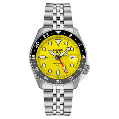 Seiko 5 Sports Automatic GMT Watch - Stainless Steel/Yellow Dial