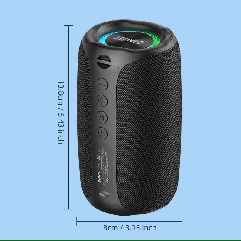 Zealot M2 Portable Bluetooth Speaker – Wireless, RGB Light, 360° Surround Sound