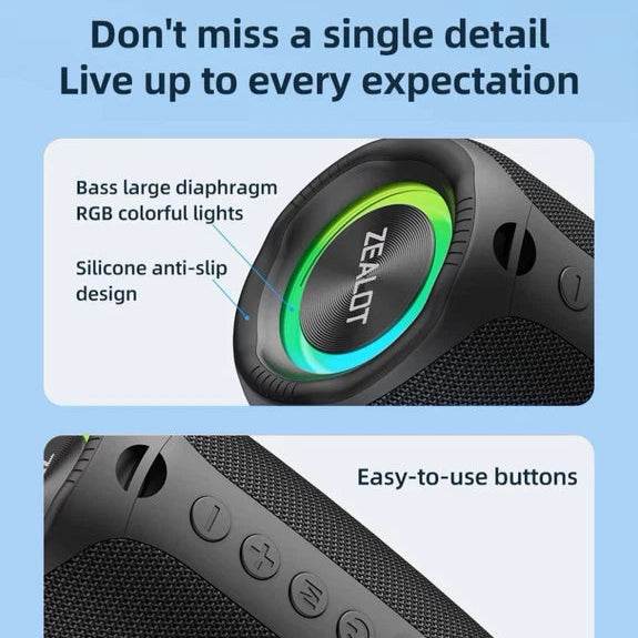 Zealot M2 Portable Bluetooth Speaker – Wireless, RGB Light, 360° Surround Sound