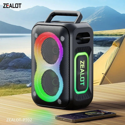 Zealot PT02 Portable Bluetooth Speaker – 60W High Power, RGB Colourful Lights, Outdoor Stereo