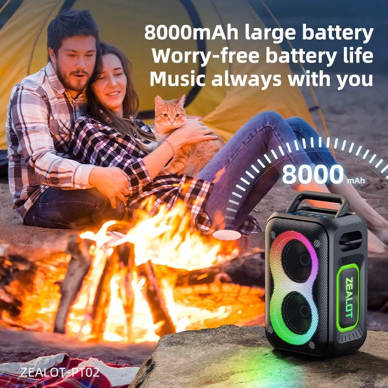 Zealot PT02 Portable Bluetooth Speaker – 60W High Power, RGB Colourful Lights, Outdoor Stereo