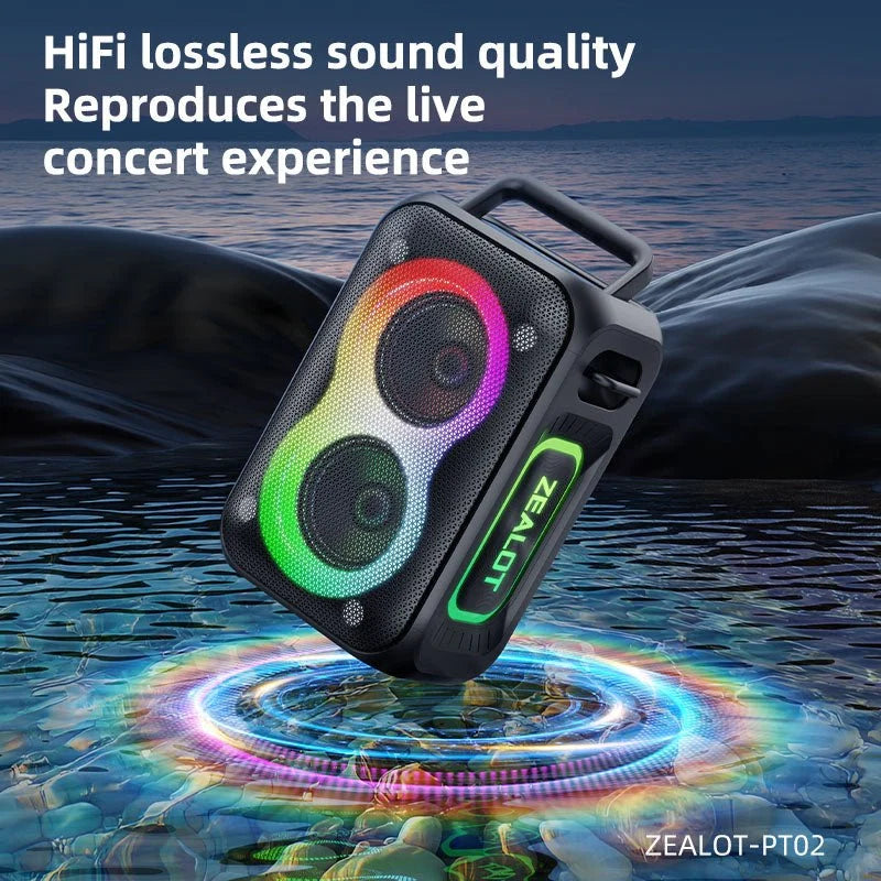 Zealot PT02 Portable Bluetooth Speaker – 60W High Power, RGB Colourful Lights, Outdoor Stereo