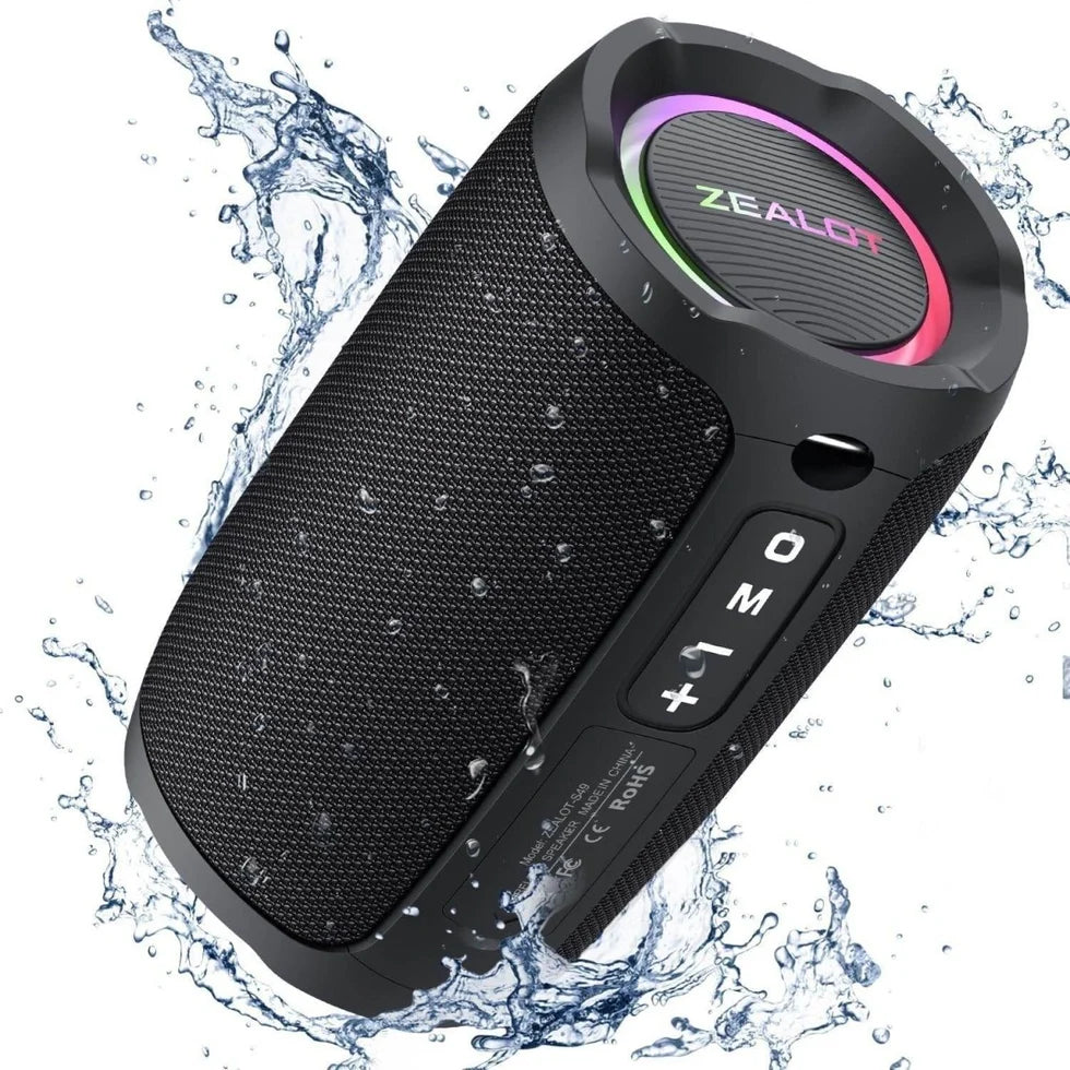 ZEALOT S49 Waterproof Bluetooth Speaker – RGB Lights, 360° Stereo Sound, Wireless