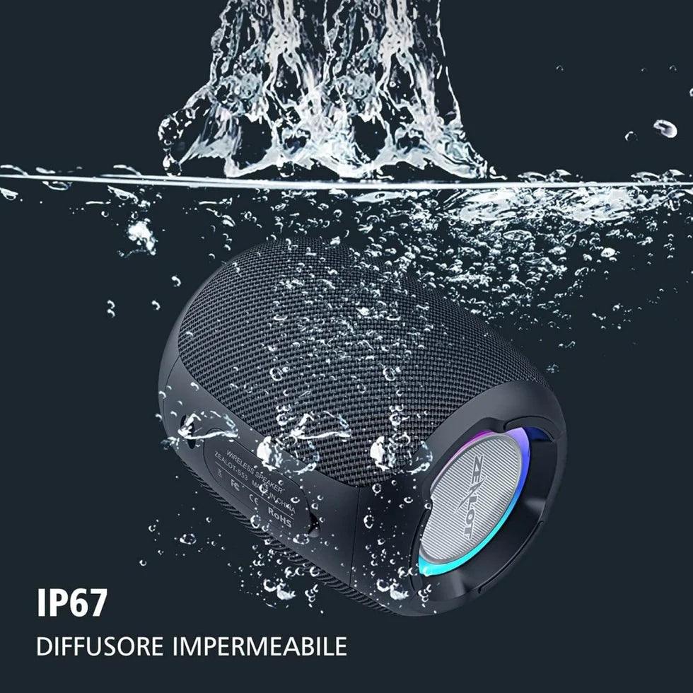 ZEALOT S53 Portable Bluetooth Speaker – Wireless, Dynamic Party Lights, IPX6 Waterproof