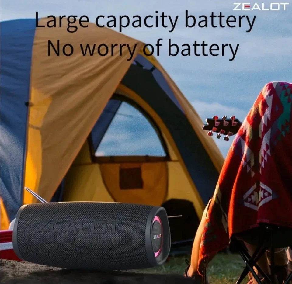 ZEALOT S56 40W Portable Bluetooth Speaker – 8000mAh Battery, IPX6 Waterproof, RGB Lights