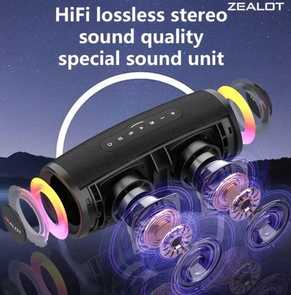 ZEALOT S56 40W Portable Bluetooth Speaker – 8000mAh Battery, IPX6 Waterproof, RGB Lights